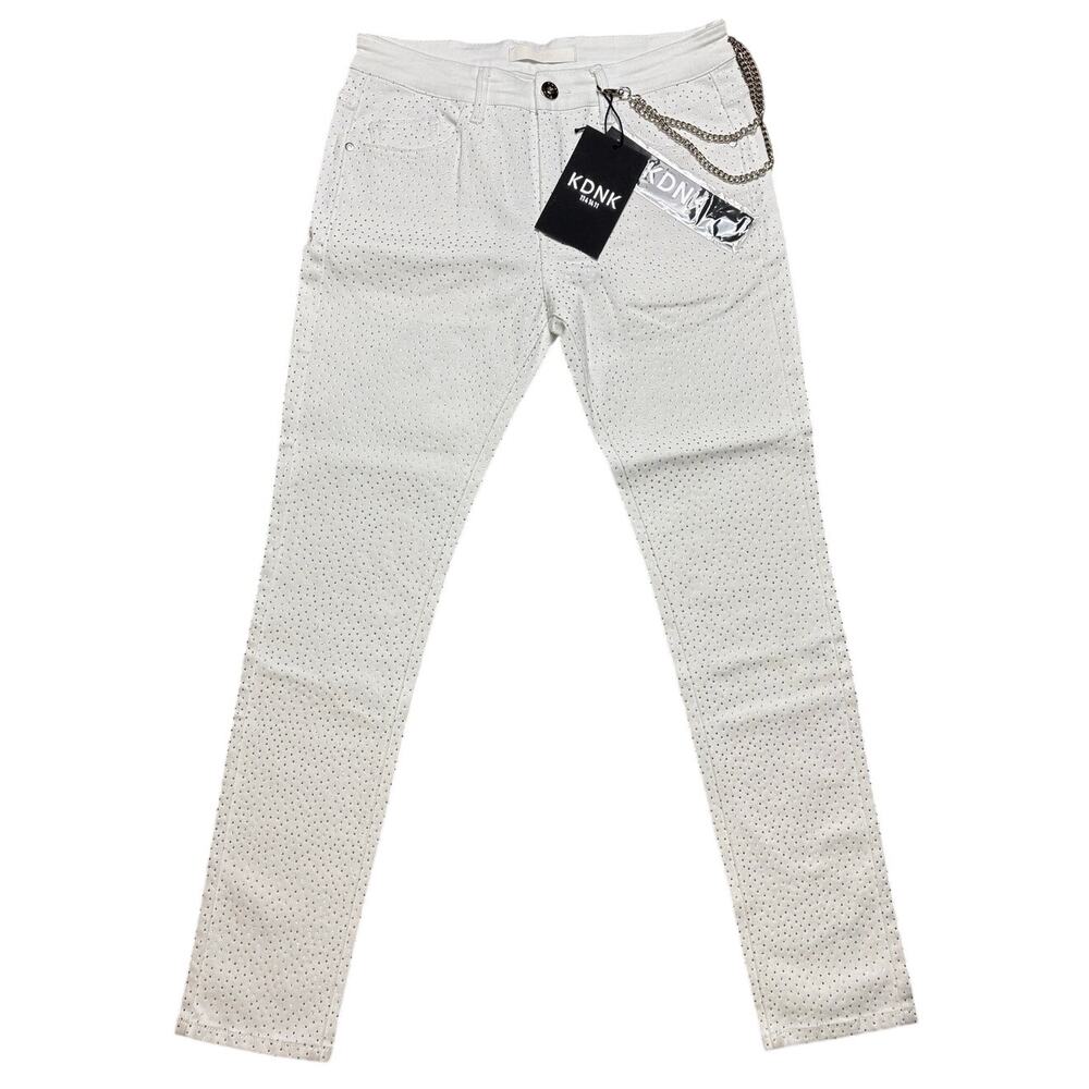 NWT KDNK White Skinny Jeans with Rhinestones & Chain - Size 32